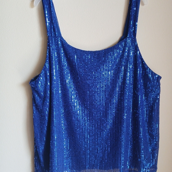 Women Sparkly Sequin Tank Top Royal Blue 2XL - Picture 2 of 9